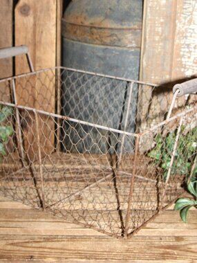 Large Rustic Weathered Aged Farmhouse Chicken Wire Basket
